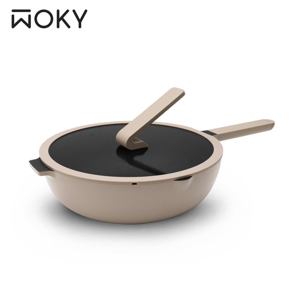 【WOKY沃廚】哈哈鍋32CM不沾鍋-奶茶色(1組)