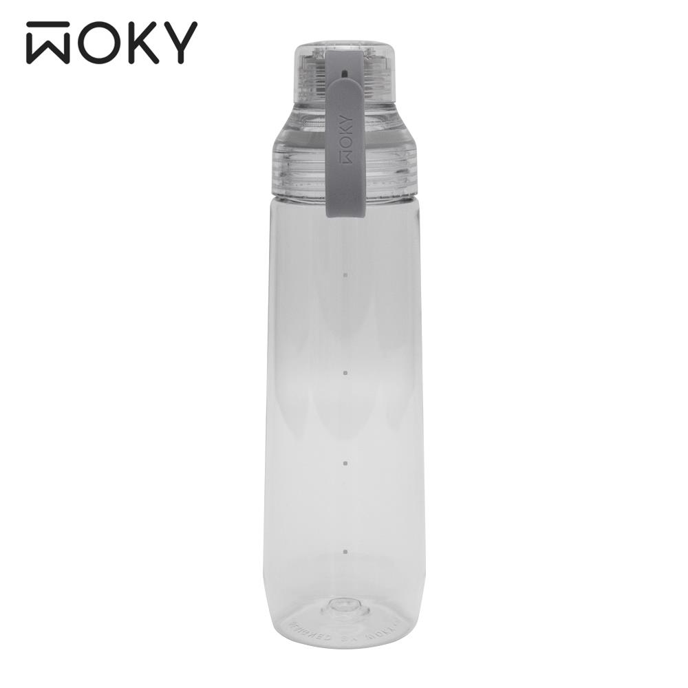 【WOKY沃廚】ECOZEN透明瓶-深灰(800ml附彈跳粗吸管)