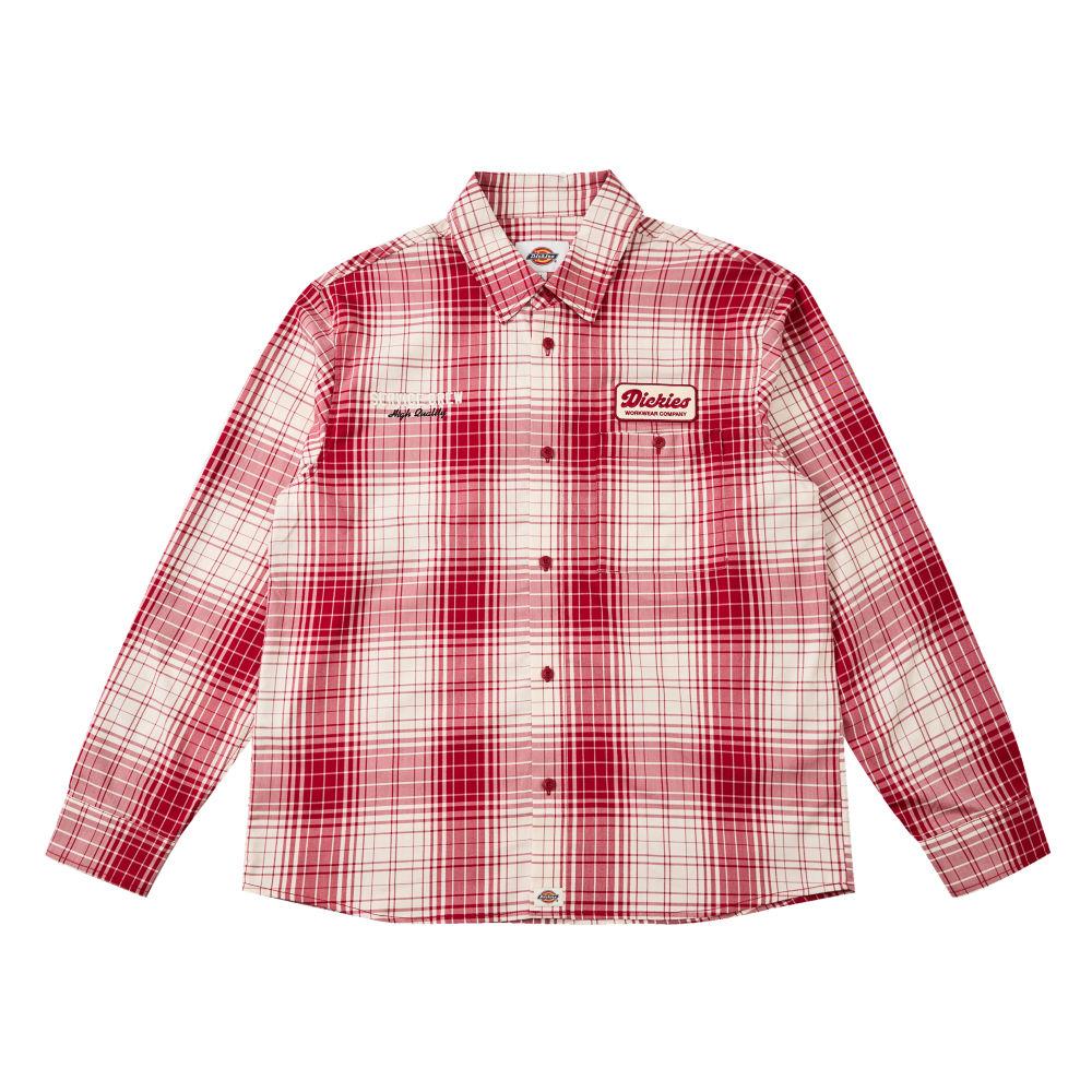 Dickies男款英國紅格紋單邊口袋刺繡Logo圖案休閒長袖襯衫|DK0A87TR0ER