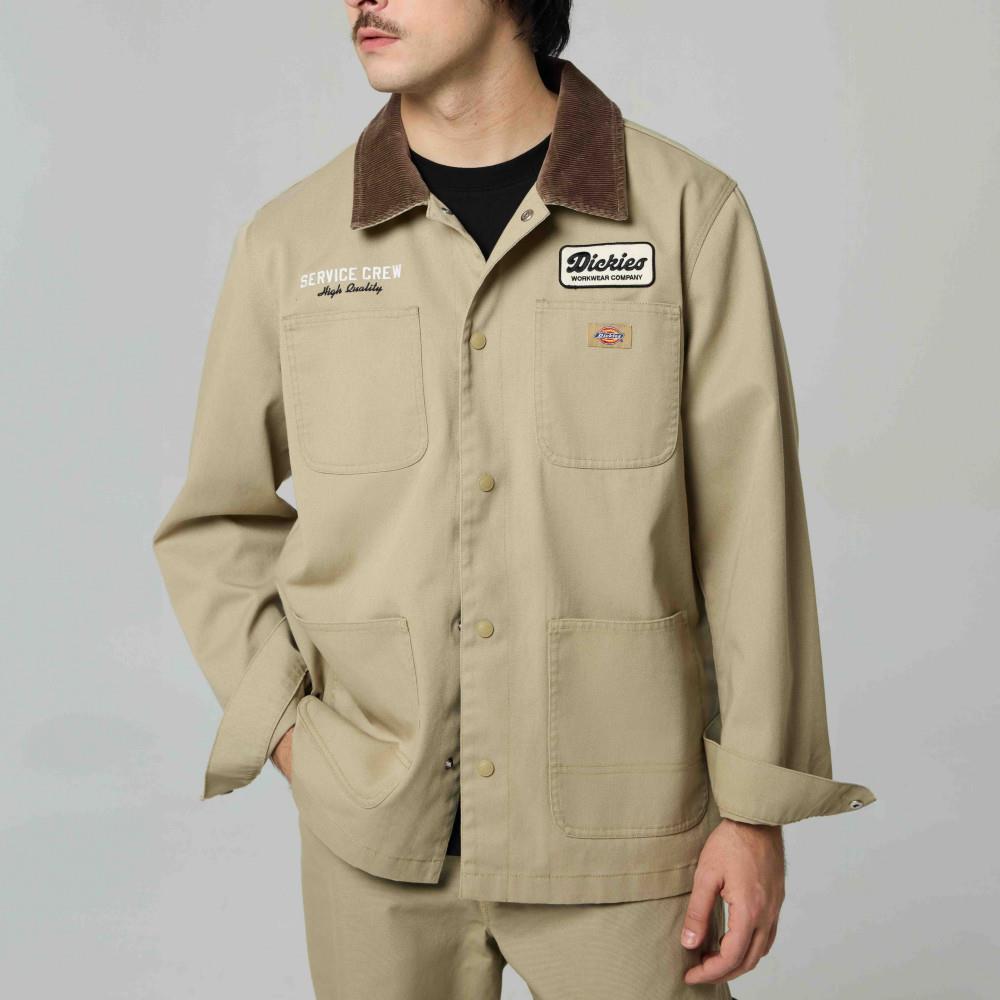 Dickies男款沙色燈心絨衣領胸前Logo徽章多口袋休閒工裝外套|DK0A87TZCH1