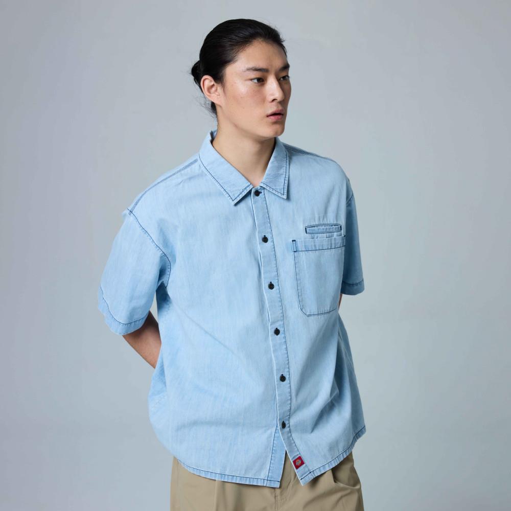 Dickies男款復古藍純棉胸前單邊口袋設計休閒短袖襯衫|DK0A88M2C15