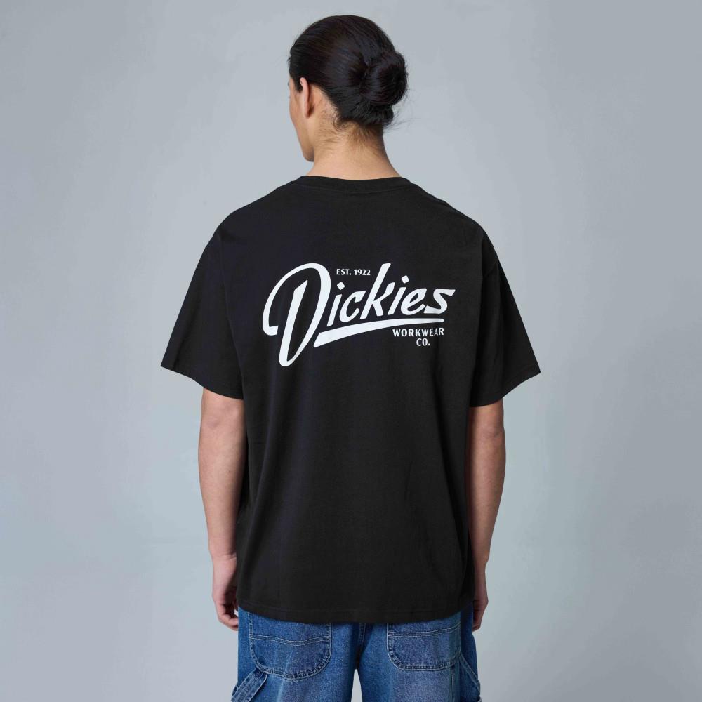 Dickies男女款黑色純棉背部大Logo印花設計休閒短袖T恤|DK0A88E1BLK
