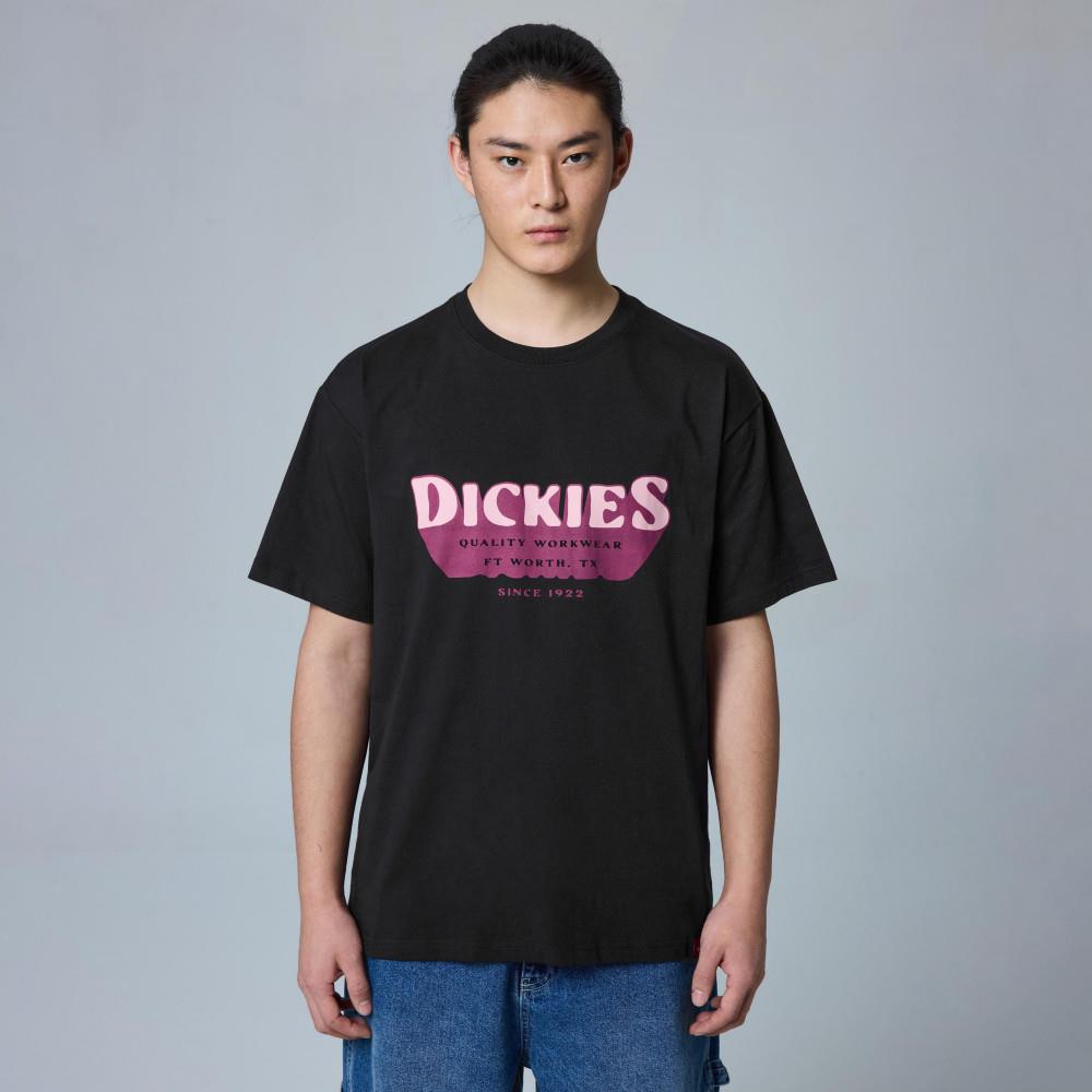 Dickies男女款黑色純棉胸前品牌圖案印花設計休閒短袖T恤|DK0A889OBLK