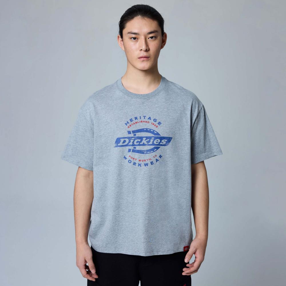 Dickies男女款羽灰色純棉胸前品牌Logo圖案印花休閒短袖T恤|DK0A8824CQ8