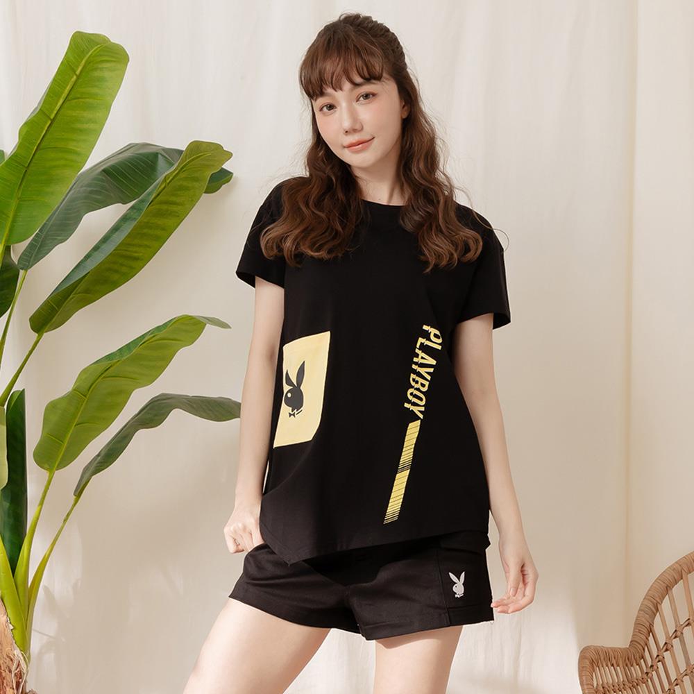 PLAYBOY - 休閒口袋黃色涼感長上衣 - 黑色/751-037-09-1