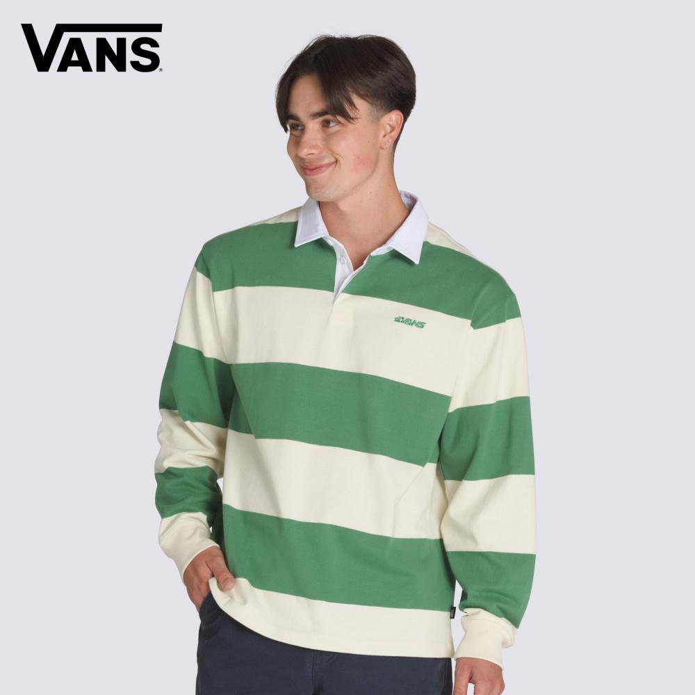 Vans 男女款綠色/白色條紋長袖POLO衫