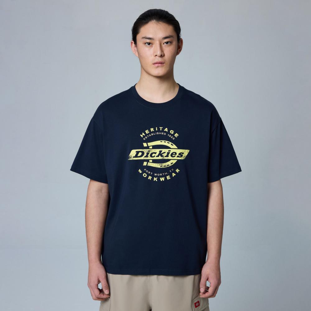 Dickies男女款深海軍藍純棉胸前品牌Logo圖案印花休閒短袖T恤|DK0A8824CG7