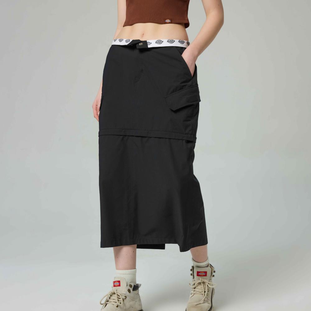 Dickies女款黑色內腰Logo印花拉鍊可拆式設計長裙|DK0A887LBLK