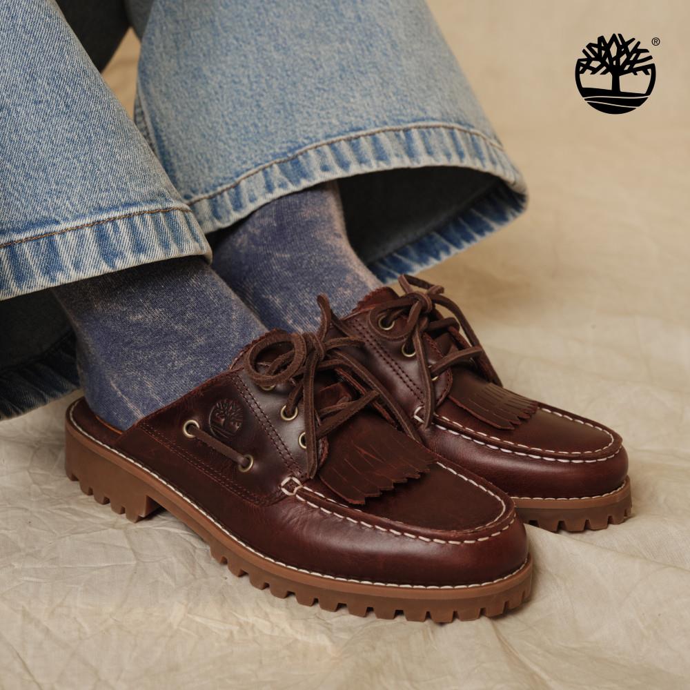 Timberland 女款酒紅色皮革休閒穆勒鞋|A4198EIW