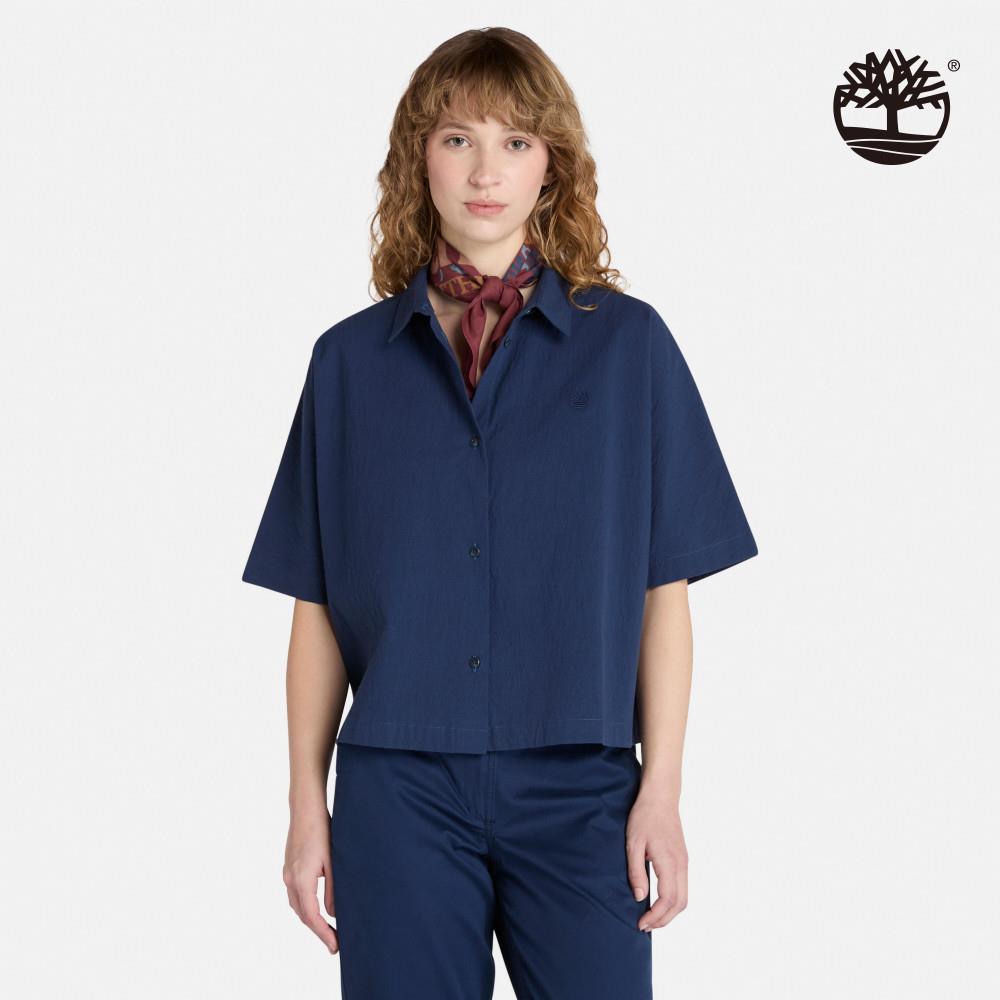 Timberland 女款深藍色短版襯衫|A67Q3451