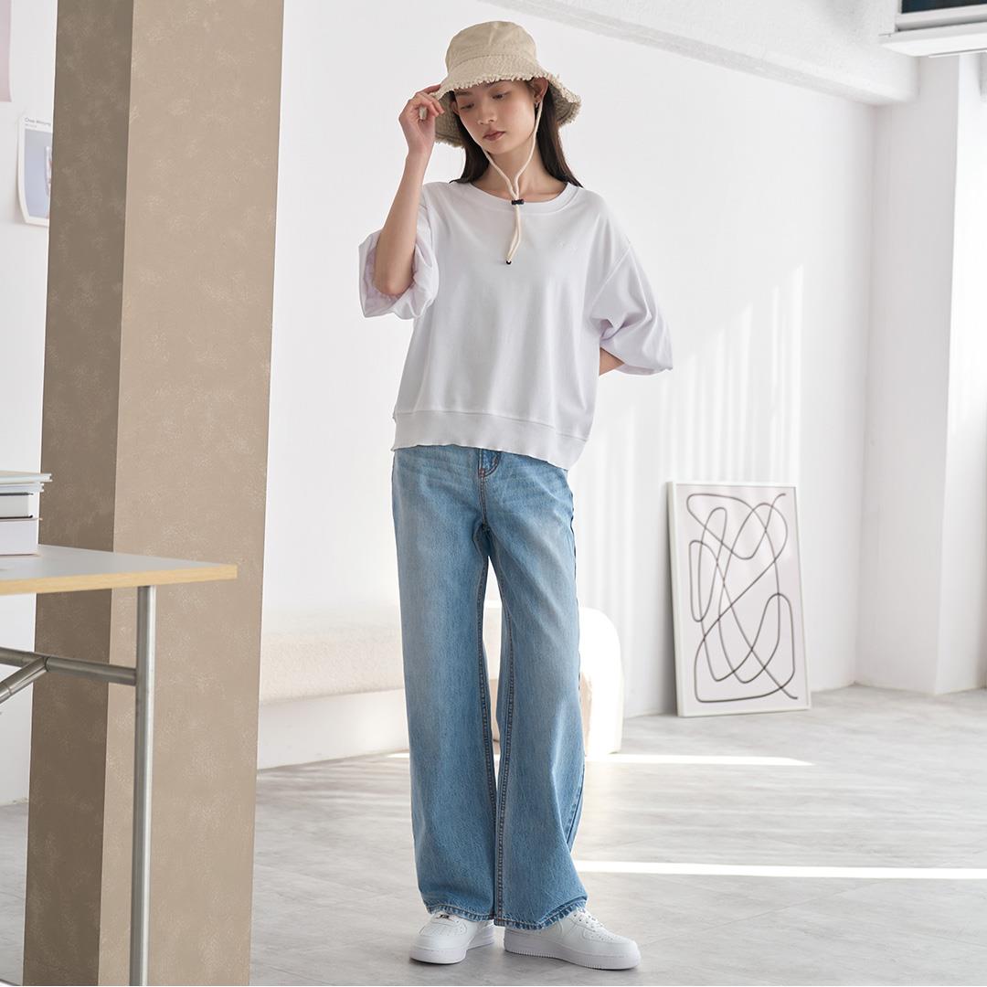 春日微風鬱金香袖短TEE(米白)-女【Hi Cool涼感布】