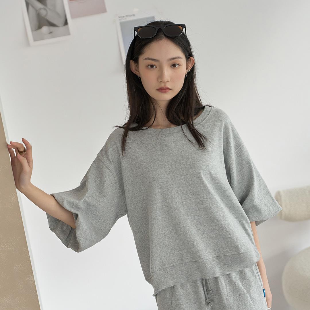 春日微風鬱金香袖短TEE(淺灰)-女【Hi Cool涼感布】