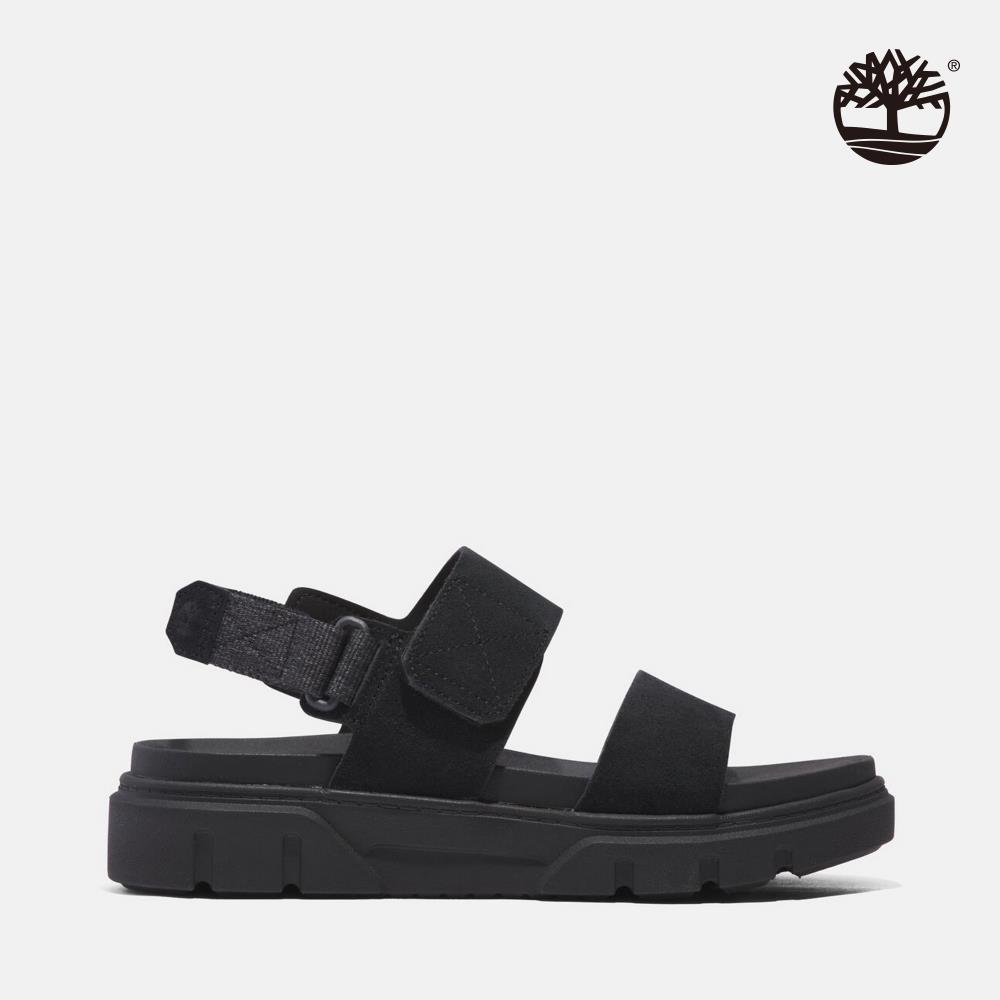 Timberland 女款黑色後帶式皮革涼鞋|A61N4EK4