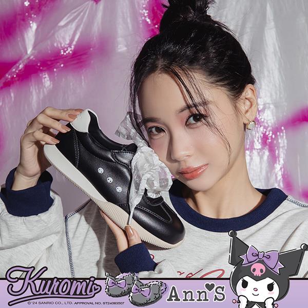 🎀買就送炫彩飲料提袋🎀Ann’S X Sanrio 三麗鷗 酷洛米聯名 超軟真皮休閒鞋德訓鞋（附贈兩種鞋帶）2cm-黑（版型偏小）