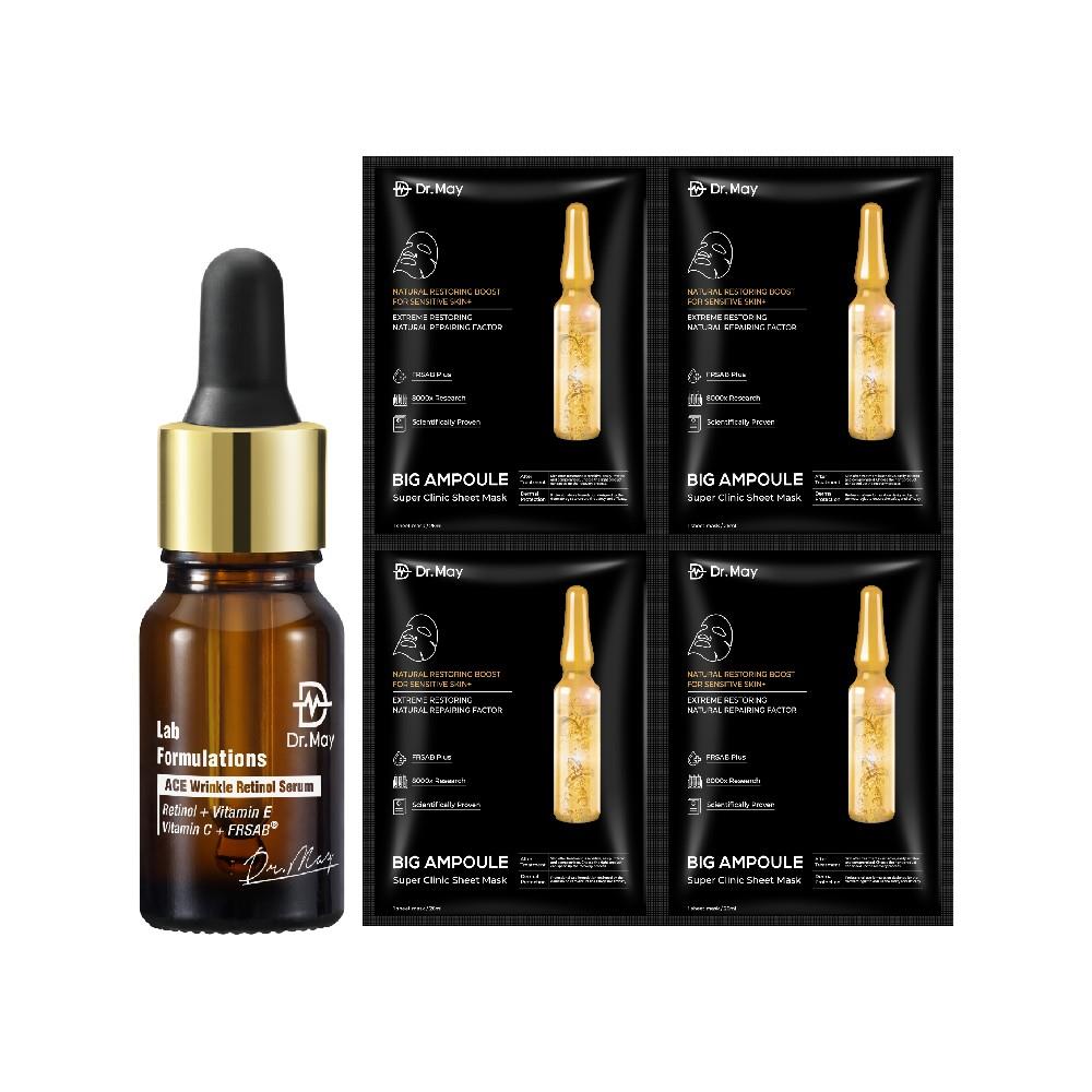 【Dr. May】美博士ACE撫紋新客推薦組-ACE撫紋精華(10ml)+安瓶修護黑面膜(4片/盒)