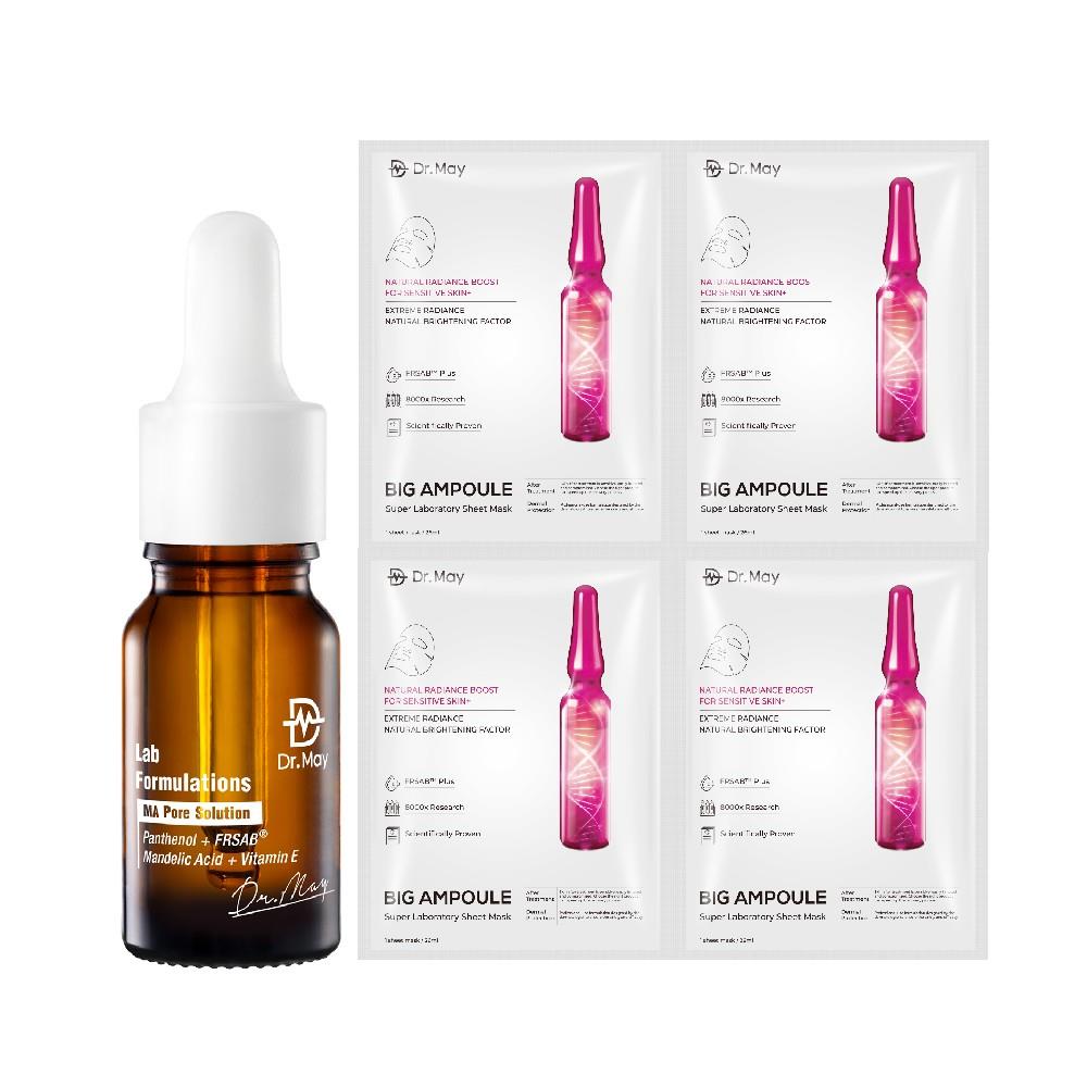 【Dr. May】美博士杏仁酸煥膚新客推薦組-杏仁酸精華(10ml)+大安瓶美白面膜(4片/盒)