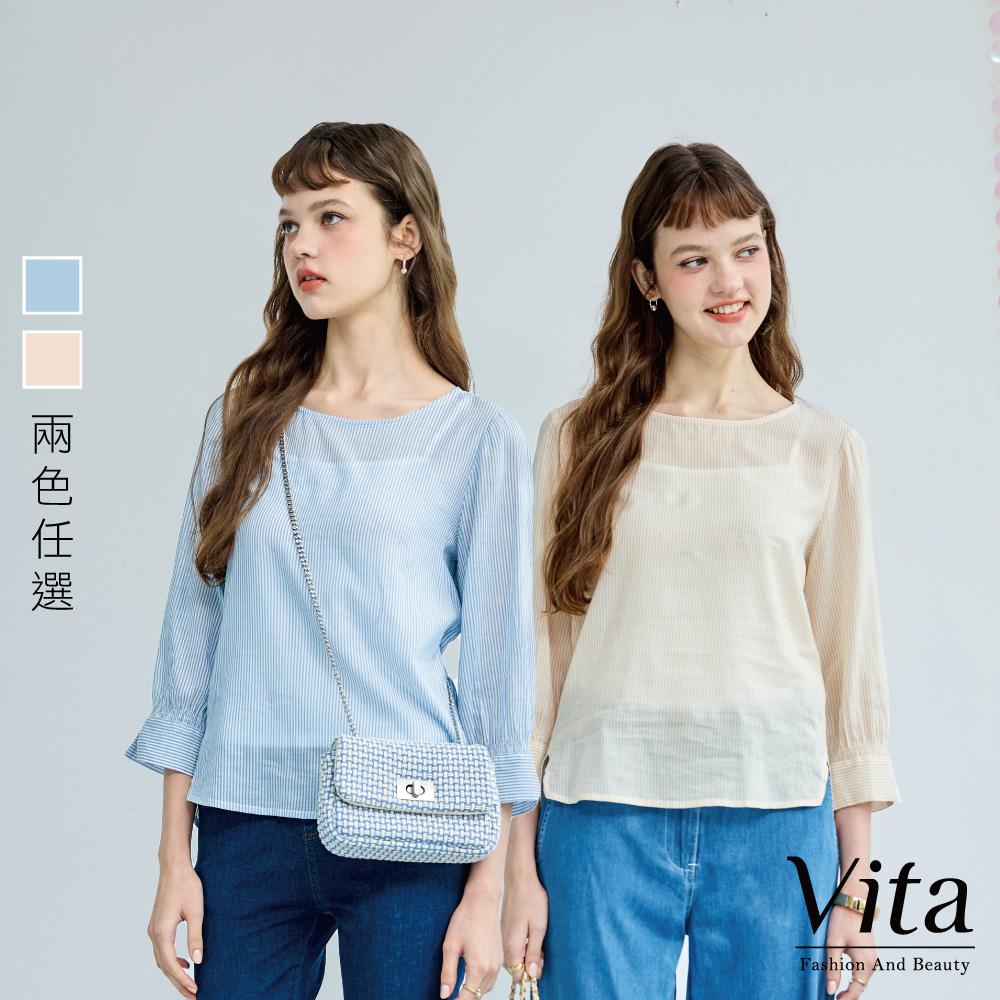 【VITA】兩件式輕薄透膚高含棉混紡上衣-二色任選