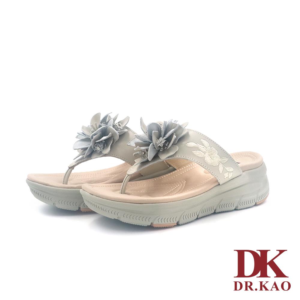 【DK氣墊鞋】立體水鑽花朵牛皮厚底拖鞋 75-5403-60 米色