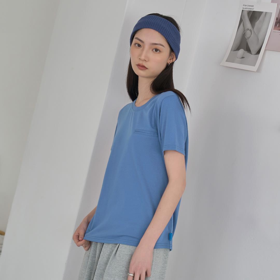 清爽親膚假口袋短TEE(灰藍)-女【Hi Cool涼感布】