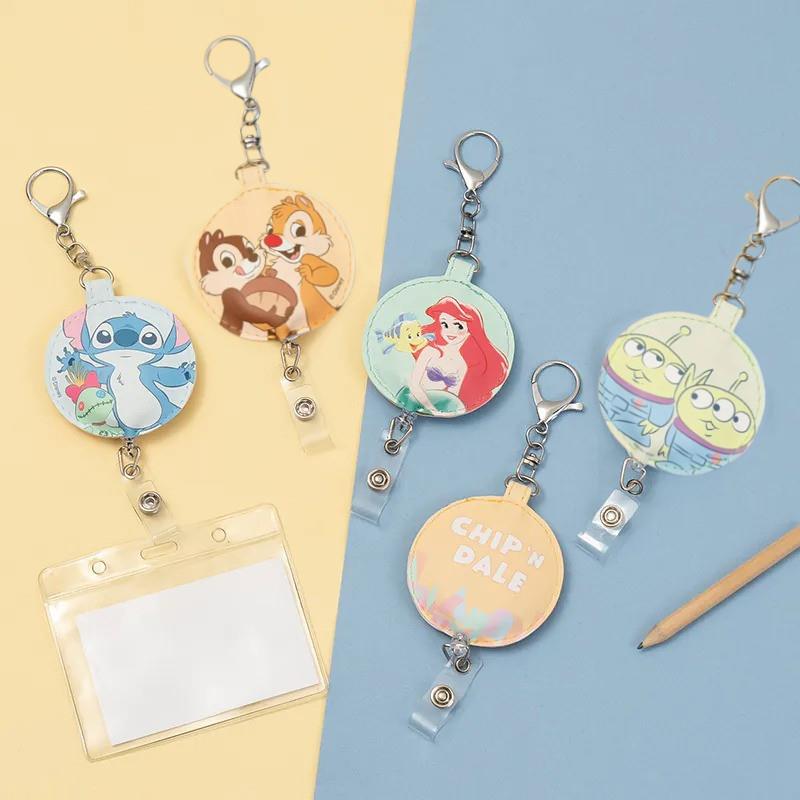 *迪士尼Disney 夏日派對系列 圓形皮質伸縮證件扣-小美人魚/米奇米妮/奇奇蒂蒂/三眼怪/史迪奇/維尼