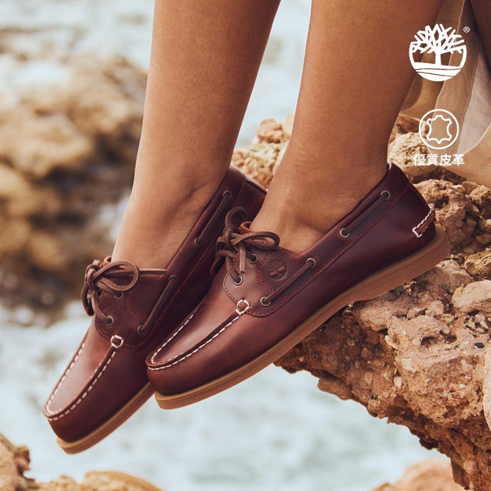 Timberland 女款酒紅色經典兩孔帆船鞋|A2Q9XEIW