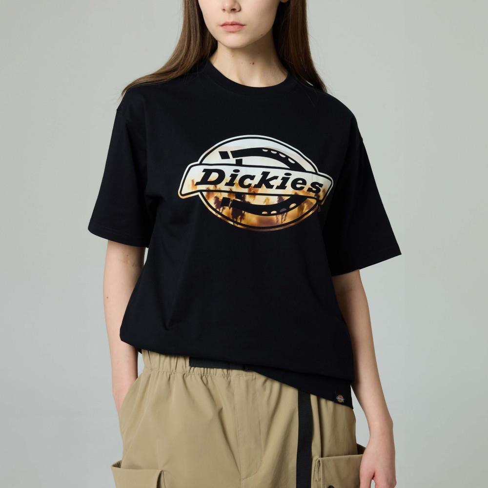 Dickies男女款黑色胸前漸層Logo圖案印花舒適透氣寬鬆短袖T恤|DK0A88I7BLK