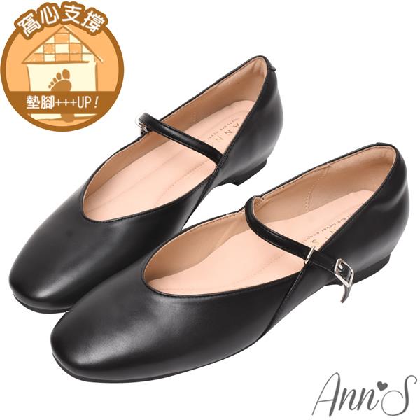 Ann’S與世無爭-深口V口剪裁瑪莉珍平底娃娃鞋1.5cm-黑