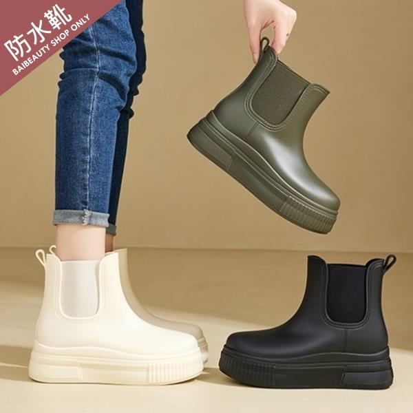 【36-41全尺碼】短靴．街頭皮革拼接切爾西防水雨靴．白鳥麗子