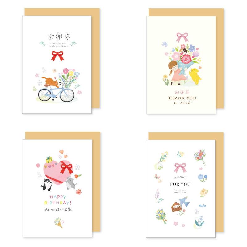 蝴蝶結祝福卡 25K-腳踏車/女孩捧心/大愛心/花圈For You