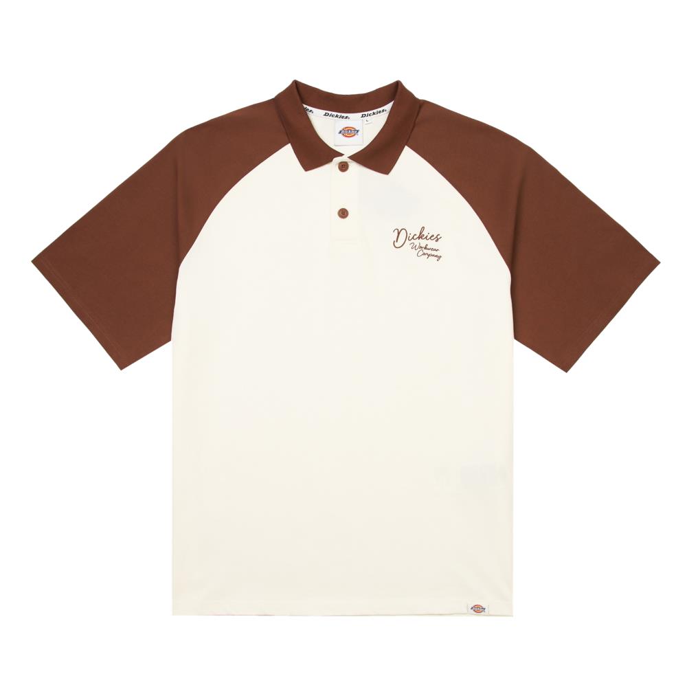 Dickies男款卡布奇諾棕重磅棉純棉撞色衣袖胸前刺繡Logo短袖Polo衫|DK0A87U6K47