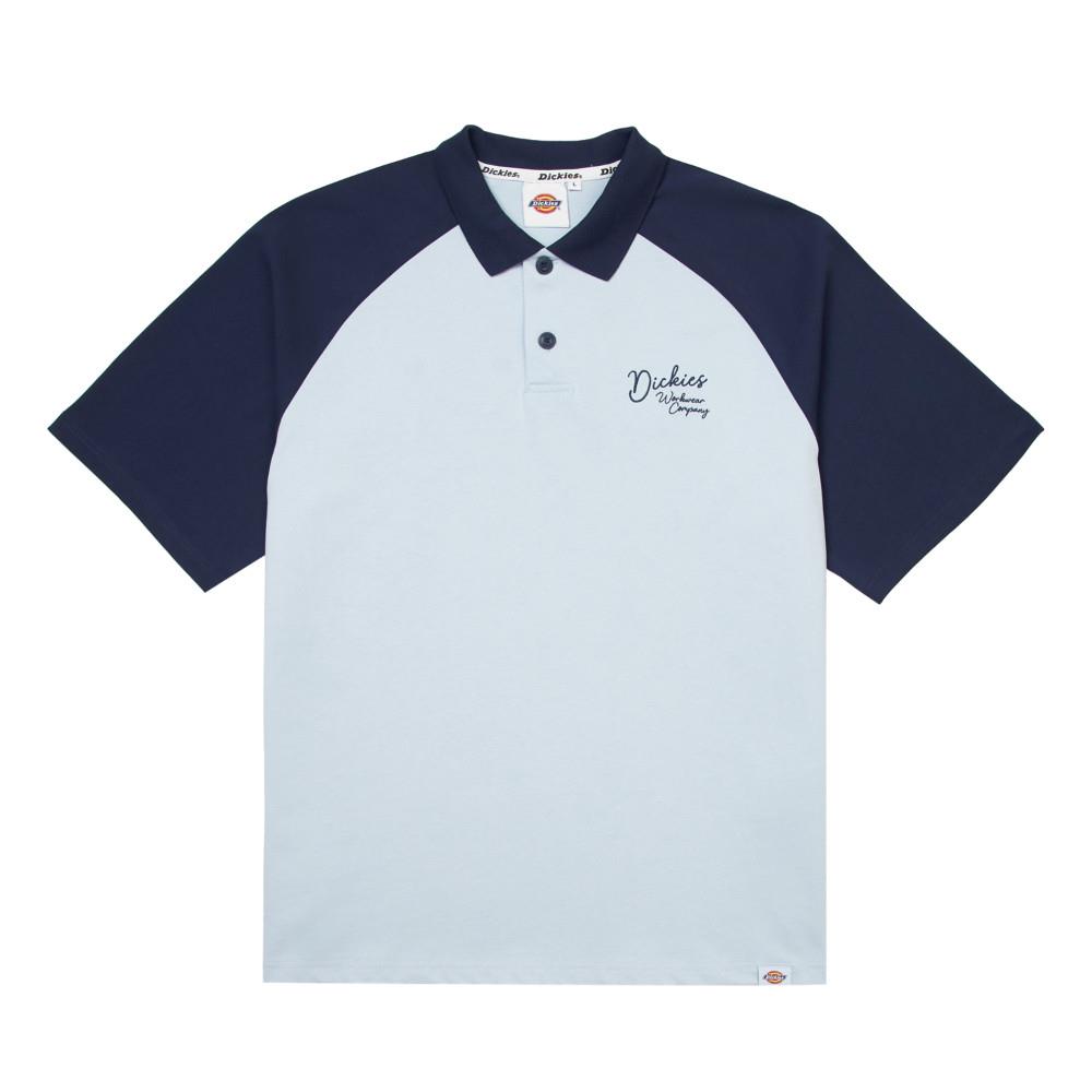 Dickies男款天空藍重磅棉純棉撞色衣袖胸前刺繡Logo短袖Polo衫|DK0A87U6K54