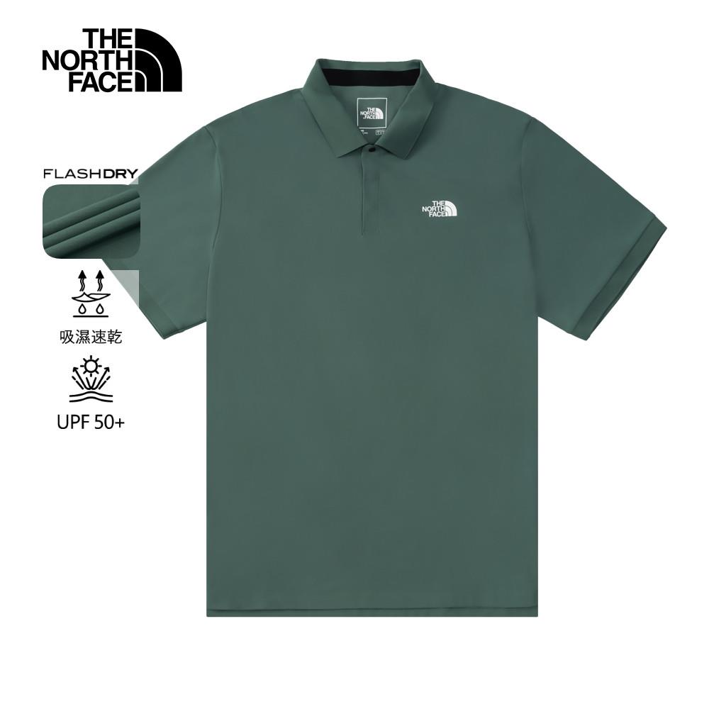 The North Face北面男款綠色UPF防曬短袖POLO衫｜87W2HCH