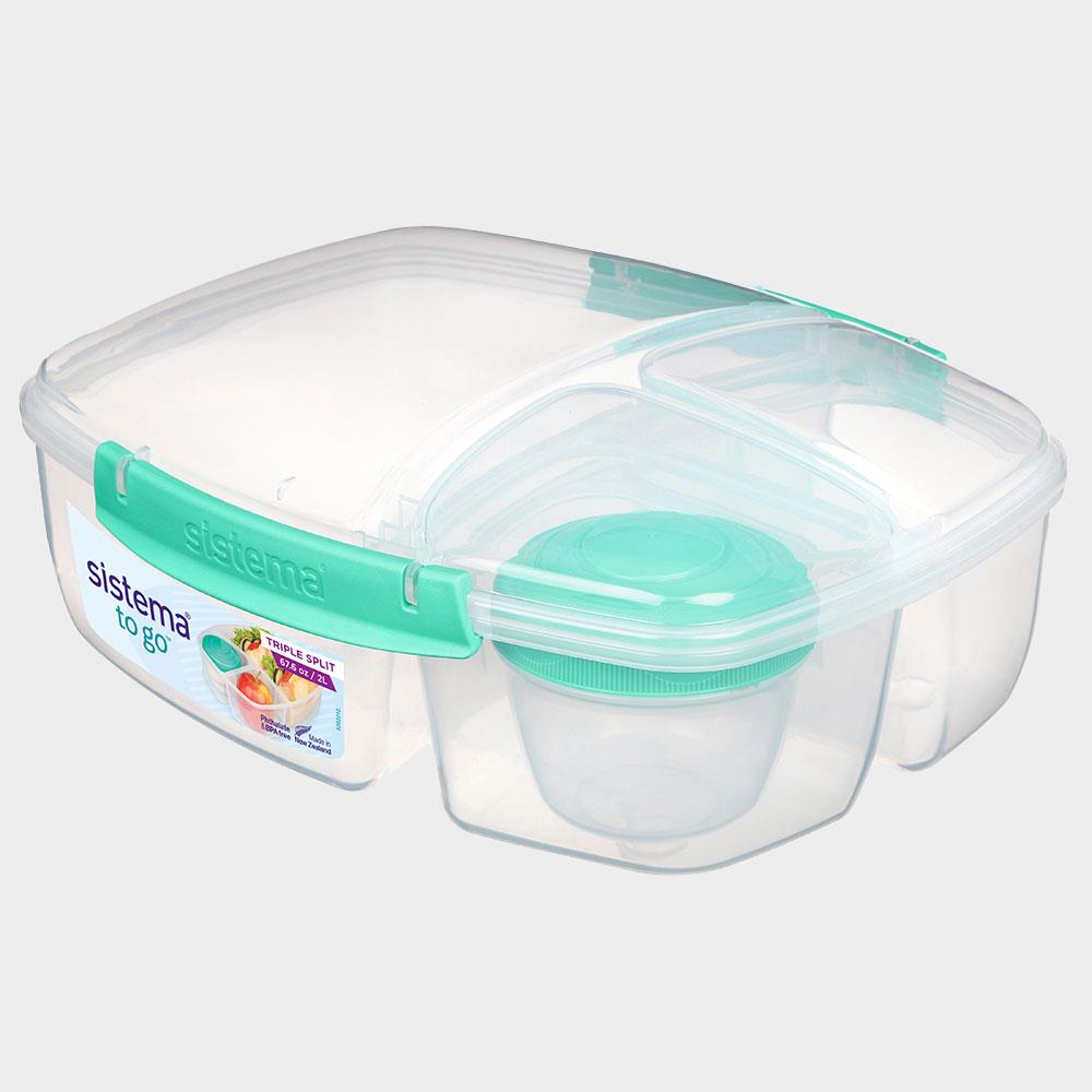 SISTEMA TOGO 隨行保鮮盒長型分格(附醬料罐)2L