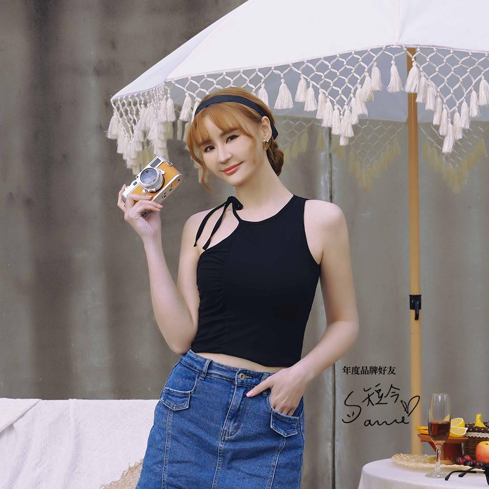 [Banana Pie] 削肩不對稱綁帶BRA TOP-德慕尼黑