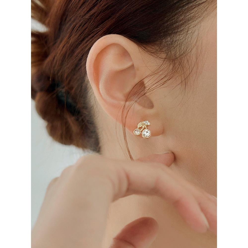 韓國選品．鋯石櫻桃珍珠925銀針耳環組(三對一組)