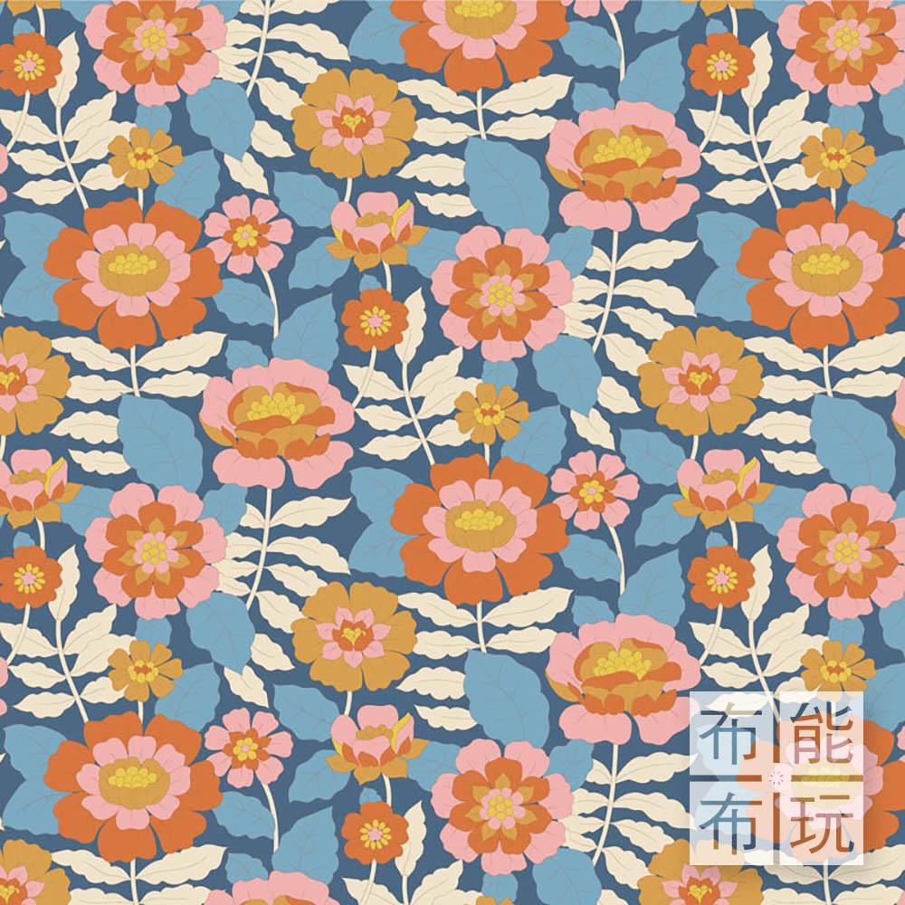 【2025年新品】Tilda Wallflower 壁花棉布: 藍色貝芙麗 1006011