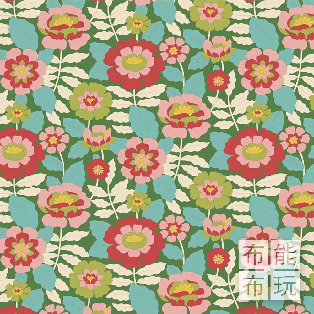 【2025年新品】Tilda Wallflower 壁花棉布: 綠色貝芙麗100609