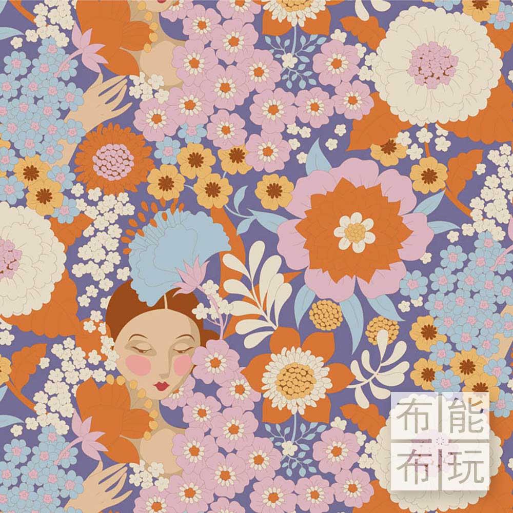 【2025年新品】Tilda Wallflower 壁花棉布: 紫薊花壁花 100608