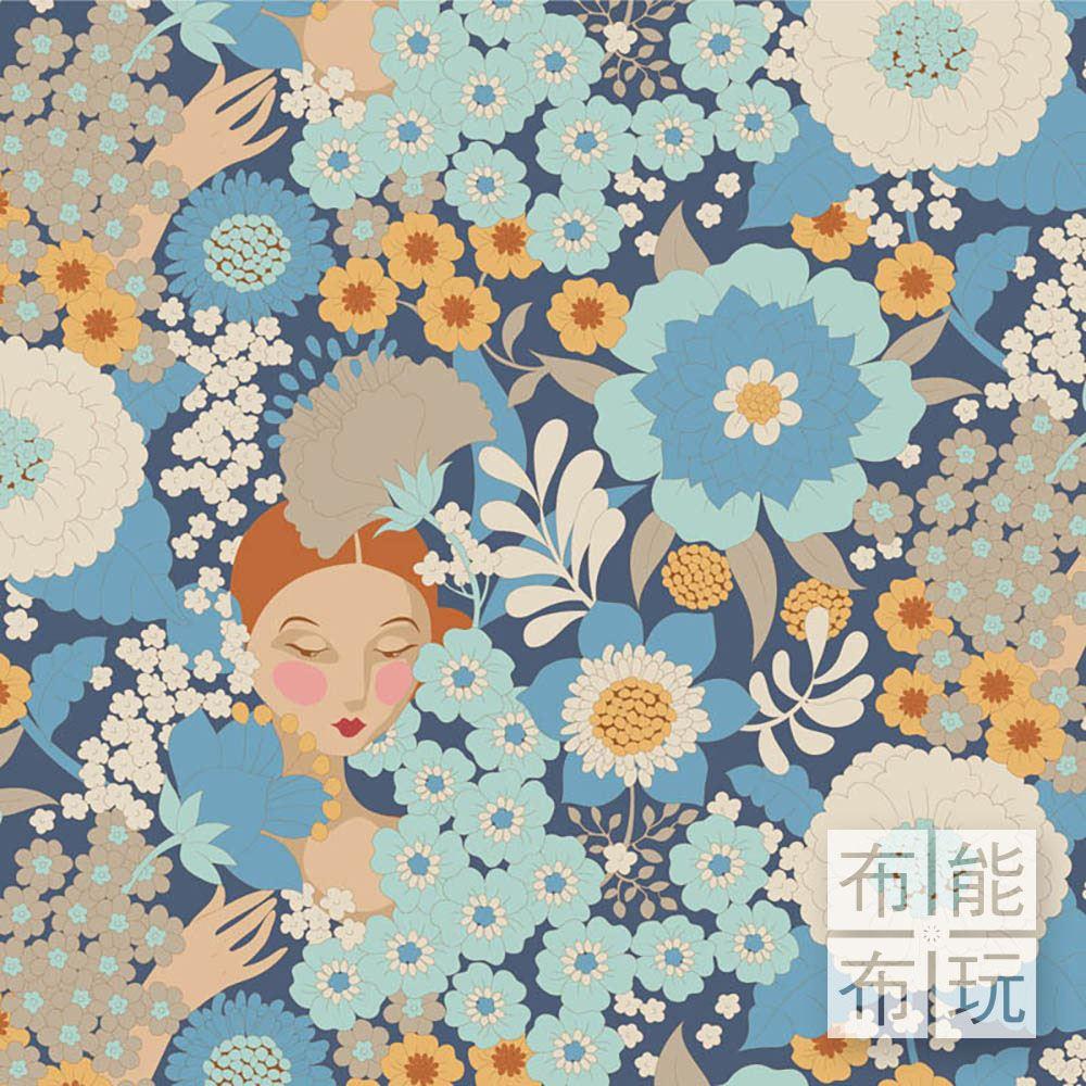 【2025年新品】Tilda Wallflower 壁花棉布: 藍色壁花 100607
