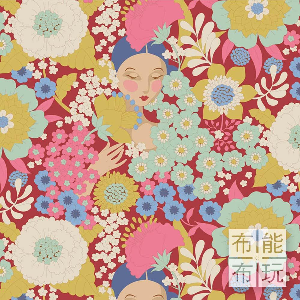 【2025年新品】Tilda Wallflower 壁花棉布: 勃艮第色壁花 100606