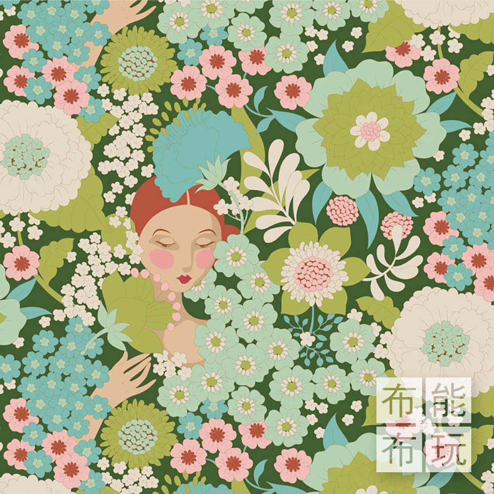 【2025年新品】Tilda Wallflower 壁花棉布: 綠色壁花 100605