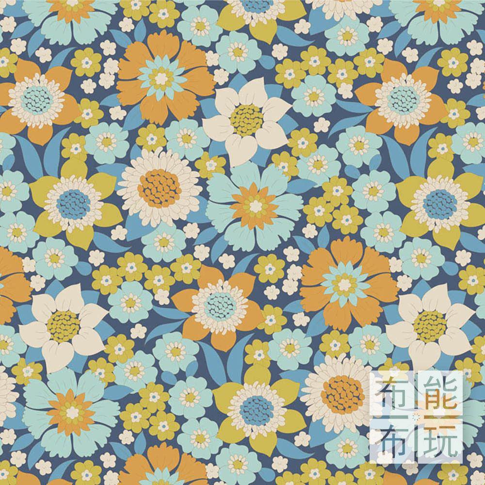 【2025年新品】Tilda Wallflower 壁花棉布: 藍色蘿倫 100603