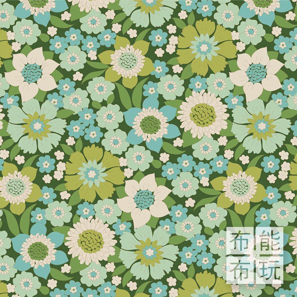 【2025年新品】Tilda Wallflower 壁花棉布: 綠色蘿倫 100601