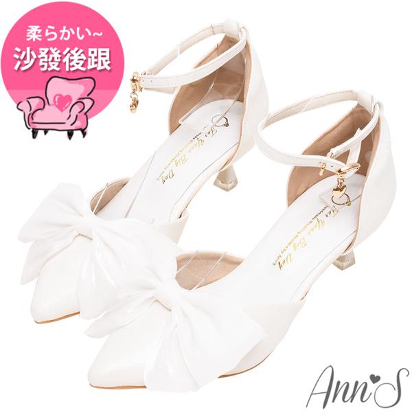 Ann’S夢幻白紗蝴蝶結繫帶尖頭跟鞋婚鞋5cm-白