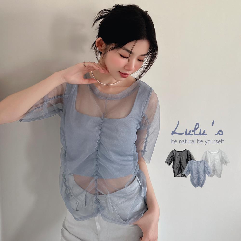 限時69折/抓皺金蔥短袖網紗上衣３色【A01250189】