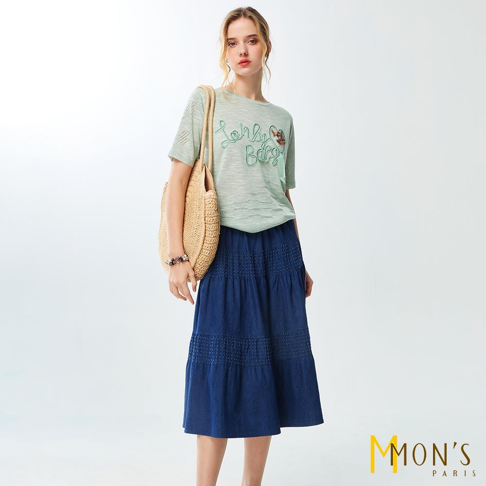 NEW∎雲朵丹寧刺繡小蛋糕裙_藍色【MON'S 流行服飾】