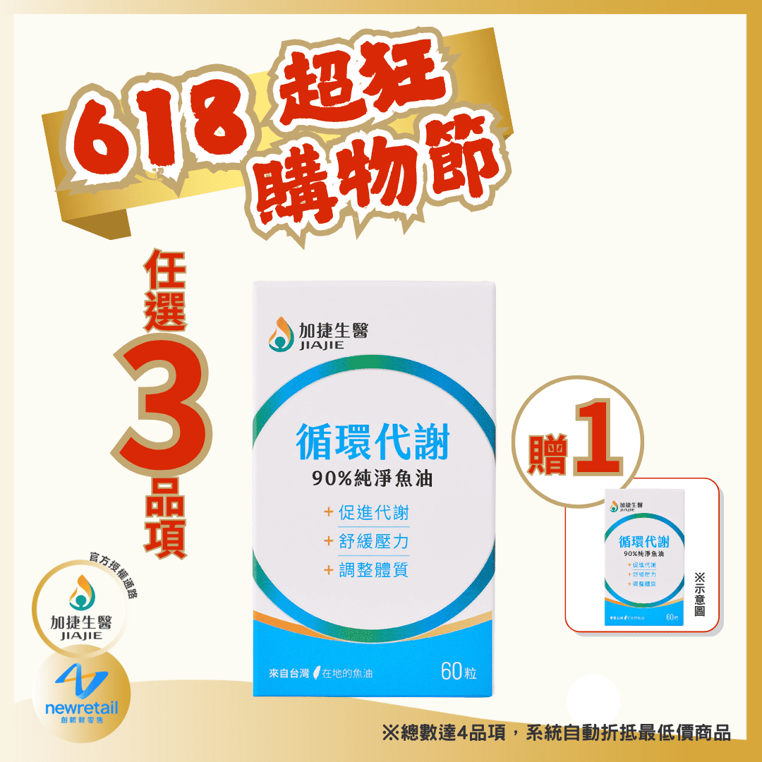 加捷生醫｜循環代謝 90%純淨魚油膠囊（60粒/盒）