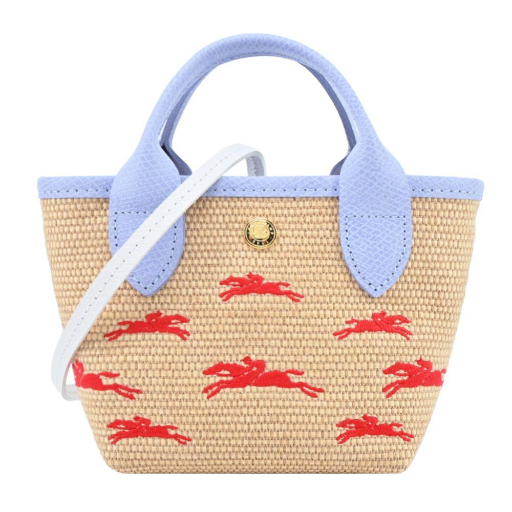 【LONGCHAMP】迷你/天澄編織奔馬兩用包(迷你／天澄，約長１２ｃｍ，高１３．５ｃｍ，底寬９ｃｍ)