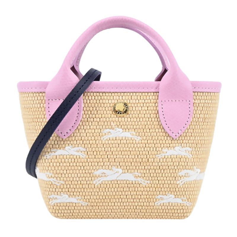 【LONGCHAMP】迷你/粉紅編織奔馬兩用包(迷你／粉紅，約長１２ｃｍ，高１３．５ｃｍ，底寬９ｃｍ)