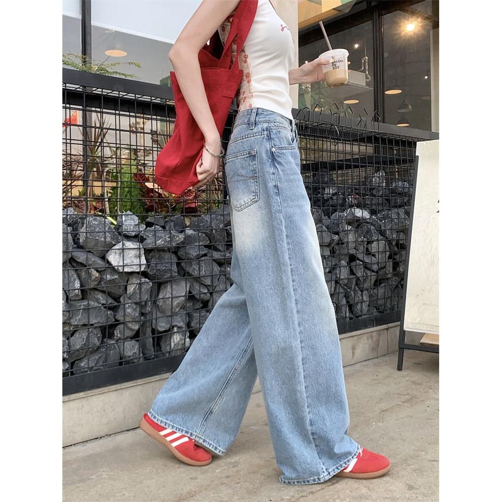 【missy shop】修飾腿型水洗刷色直筒牛仔褲-80348